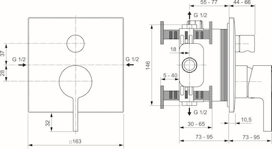 Μπαταρία Εντοιχισμού 2 Εξόδών Ideal Standard Joy Neo A7622a5 Γκρι Ματ Magnetic Grey