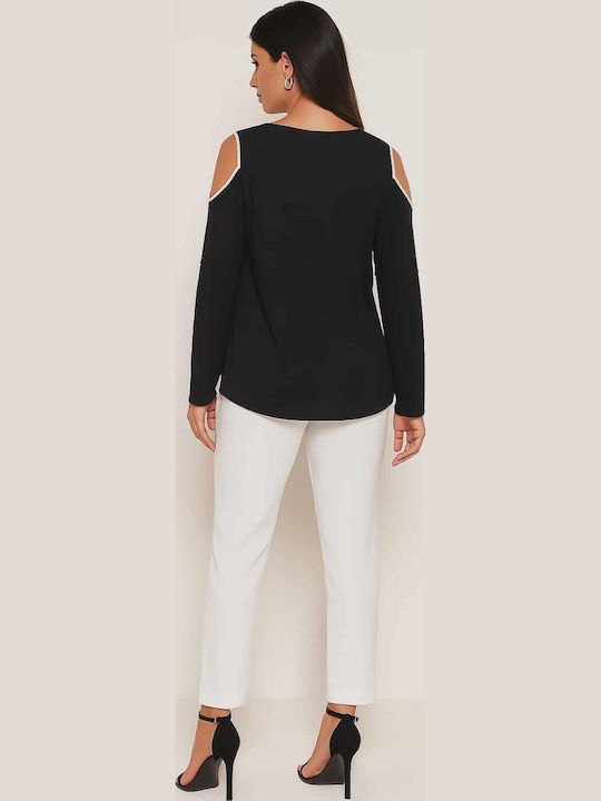 Plus Size Greek Women's Blouse with 3/4 Sleeve Black