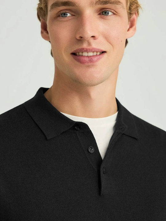 Polo Langarmbluse Schwarz