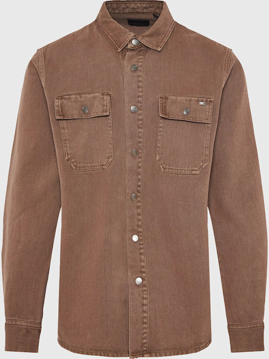 Long Sleeve Denim Overshirt Brown