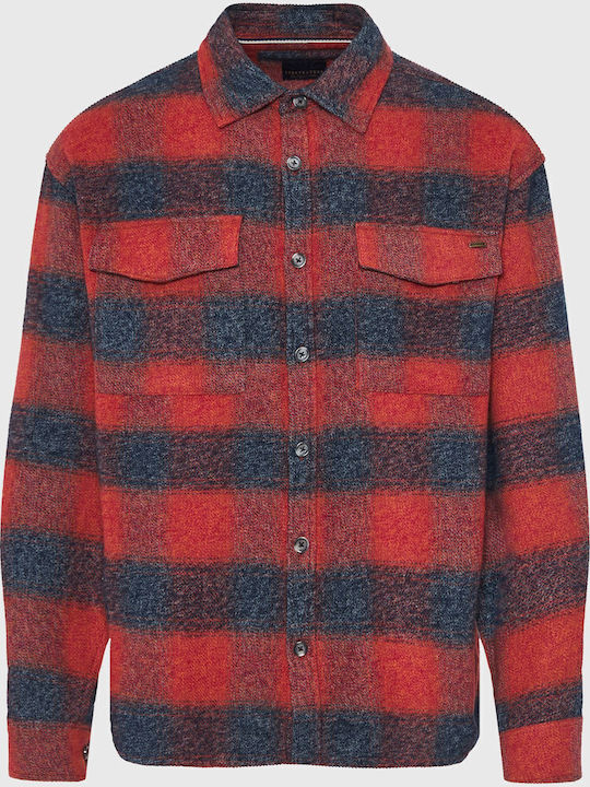 Long Sleeve Flannel Checked Red Overshirt