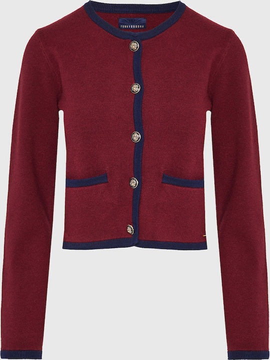 Women's Knitted Cardigan with Buttons Wine Red