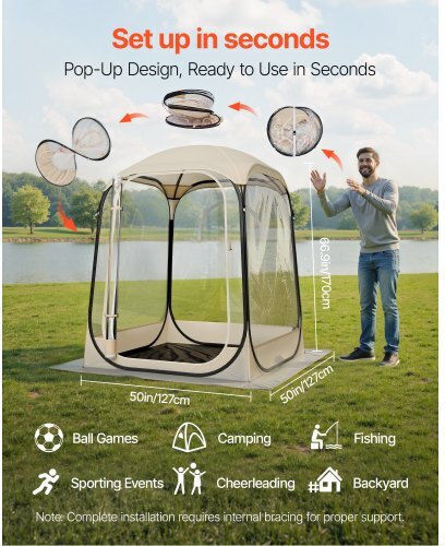 Vevor Winter Fishing Tent Pop Up Transparent for 1 Person 127x127x170cm