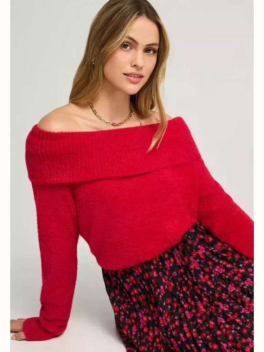 Pulover Damă Cu Guler Înalt Scarlet Roșu