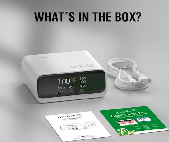 4Smarts Βάση Φόρτισης GaN με 2 Θύρες USB-A και 3 Θύρες USB-C 100W Power Delivery / Quick Charge 3.0 σε Λευκό χρώμα (546100)