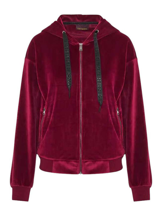 Women's Sweatshirt Jacket Hooded Sangria Burgundy