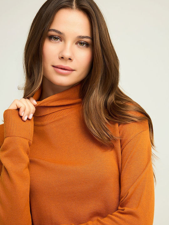 Women's Sweater Cotton Turtleneck Brown