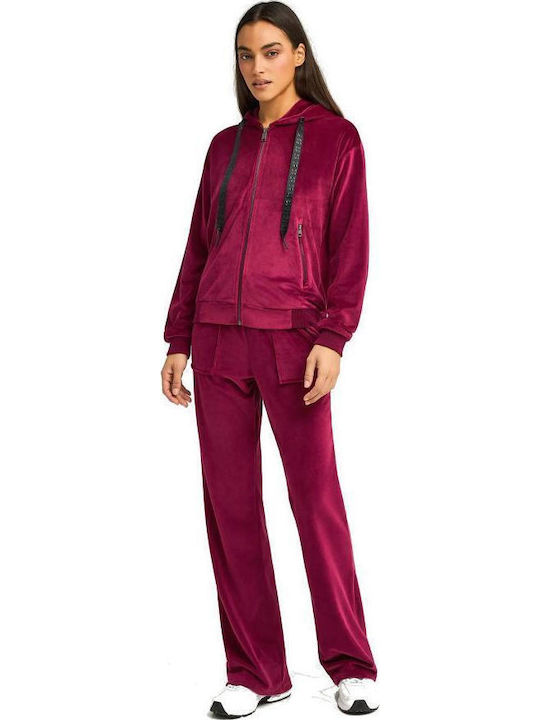 Women's Sweatshirt Jacket Hooded Sangria Burgundy