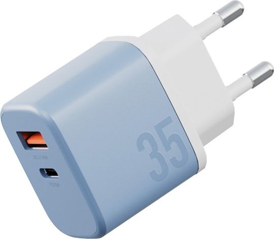 Bazic Charger GaN with USB-A Port and USB-C Port and Cable USB-C - USB-C 35W Power Delivery / Quick Charge 3.0 Blue (Goport Velox Kit)