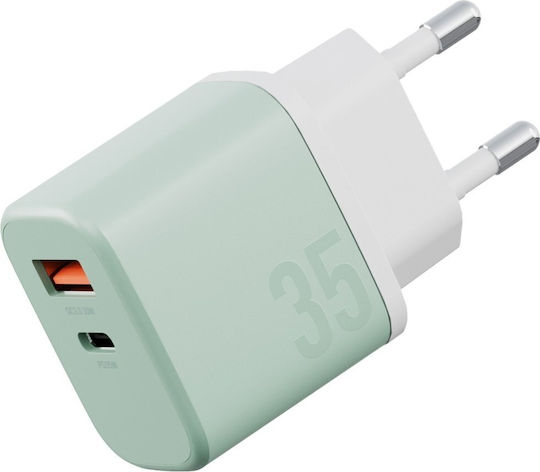 Bazic GaN с USB-A порт и USB-C порт и кабел USB-C - USB-C 35W Power Delivery / Quick Charge 3.0 Зелен (Goport Velox Kit)