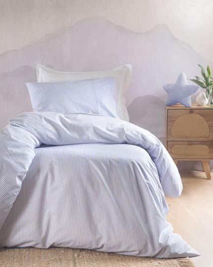 Rythmos Duvet Cover Set Cotton Single with Pillowcase 160x250 Motiv Light Blue