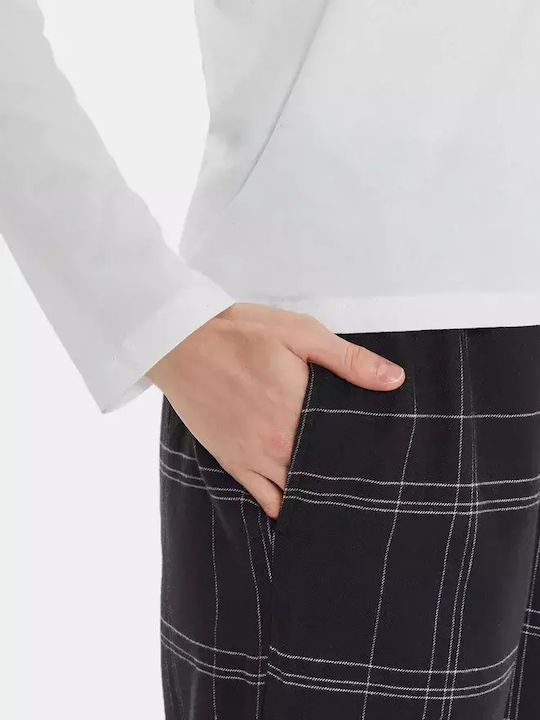 Calvin Klein Χειμερινό Γυναικείο Σετ Πιτζάμας White, Charcoal Grey