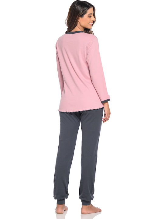 Clio Lingerie Winter Damen Pyjama-Set Pink