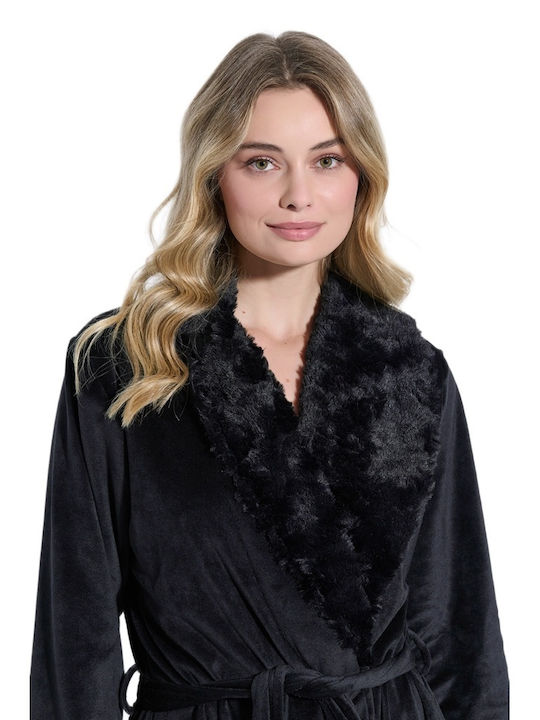 Jeannette Lingerie Χειμερινή Γυναικεία Ρόμπα Black
