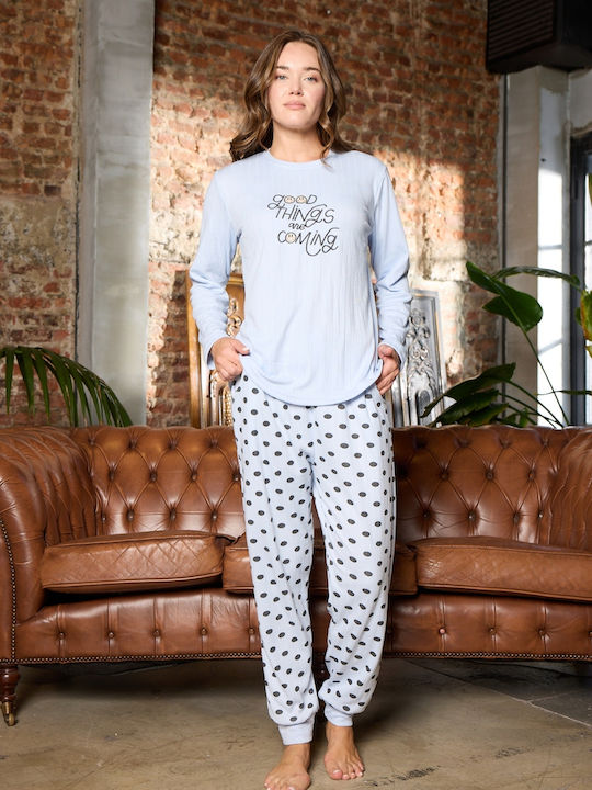 Modalove Winter Damen Pyjama-Set Light Blue