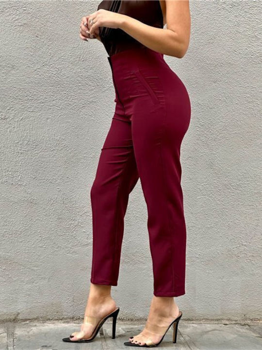 Dama Talie înaltă Tesatura Pantaloni Bordeaux