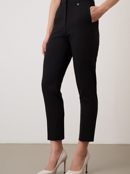 Women's High-waisted Fabric Trousers Slim Fit Black