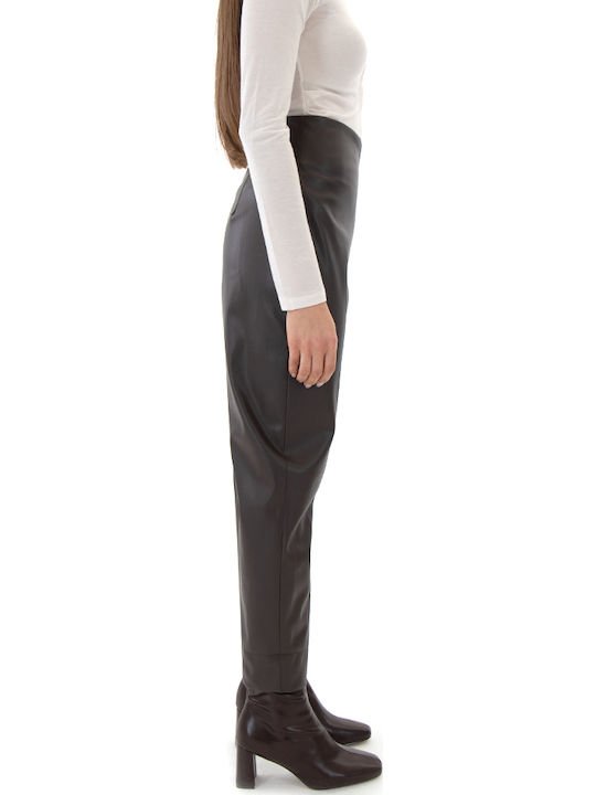 Faux Damen Hoch tailliert Stoff Hose in Schlanker Passform Brown