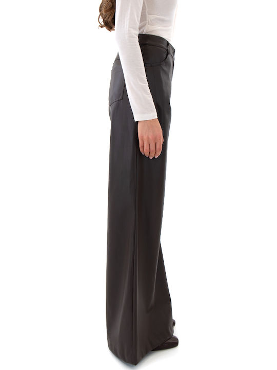 Faux Damen Hoch tailliert Stoff Hose in Weiter Linie Brown