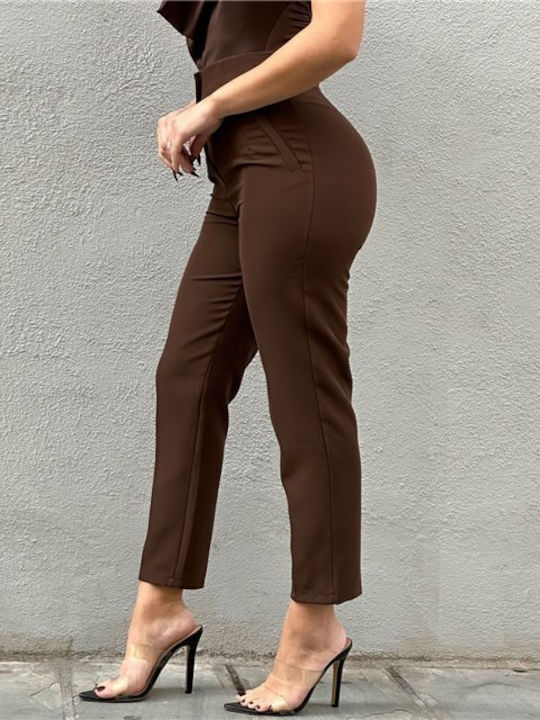 Women's High-waisted Fabric Trousers Brown