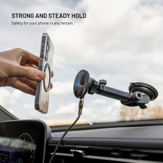 Fixed Car Mobile Mount with Magnet & Wireless Charging Black