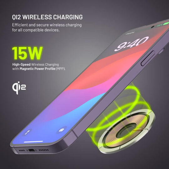 Fixed Car Mobile Mount with Magnet & Wireless Charging Black