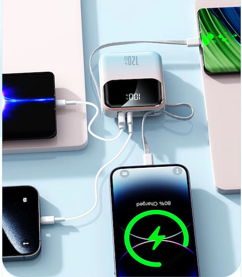 DX337 Power Bank 10000mAh 22.5W με Θύρα USB-A και Θύρα USB-C Μωβ