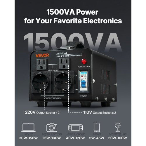 Vevor SXDYZHQSD110XHT37001V2 Transformator de la 220V la 110V 1500VA