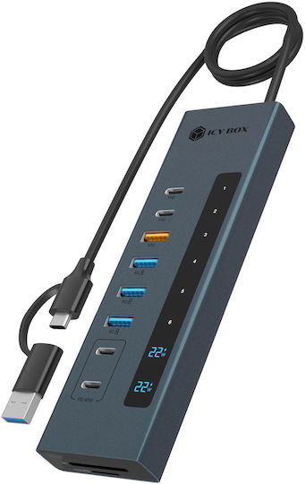 Icy Box Hub 11 Θυρών USB 3.2 με σύνδεση USB-A Γκρι