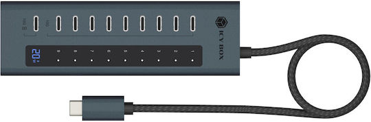 Icy Box USB-Hub 10 Anschlüsse USB 3.2 mit USB-C Anschluss Grau