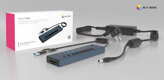 Icy Box Hub 11 Θυρών USB 3.2 με σύνδεση USB-A Γκρι