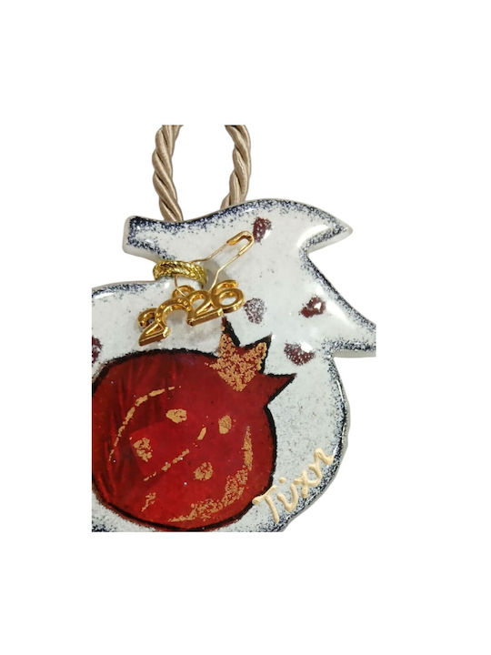 Kalliopi Silver Handmade Окачен Гоури Нар Бял от Стъкло 2026 8x10см 1бр