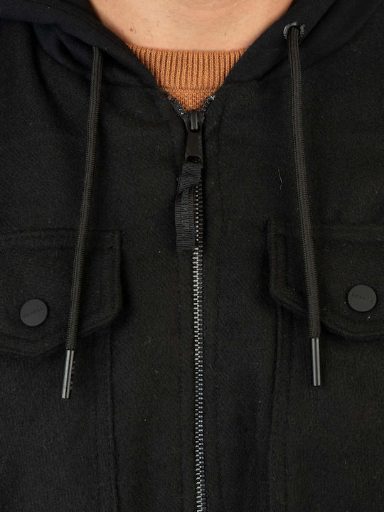 Langärmeliges Denim Overshirt Schwarz