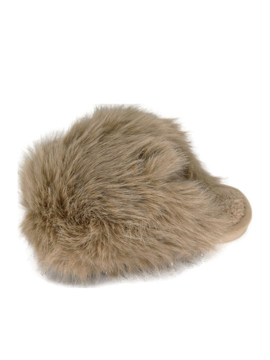 Winter Women's Slippers with Fur Brown