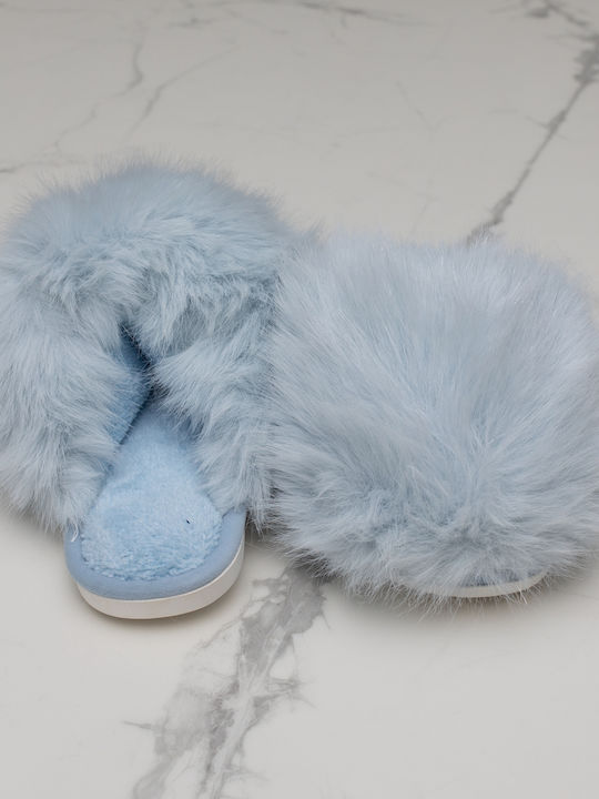 Winter Women's Slippers with Fur Blue