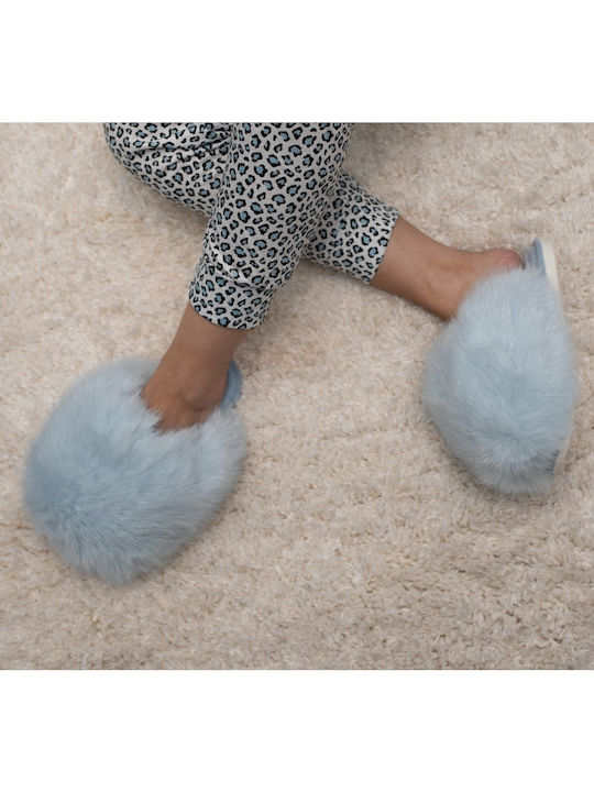 Winter Women's Slippers with Fur Blue