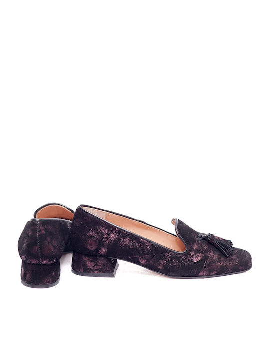 Leder Pumps mit flachem Absatz Lila