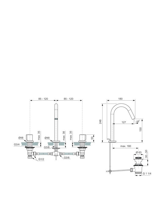 Ideal Standard Joy Αναμεικτική Μπαταρία Νιπτήρα Γκρι