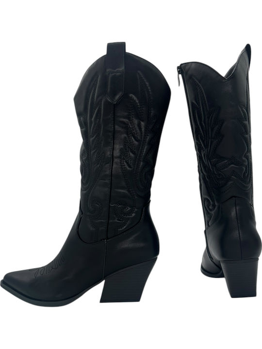 Damenstiefel Cowboy mit mittlerem Absatz Schwarz