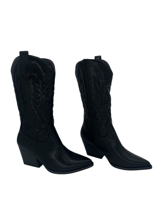 Damenstiefel Cowboy mit mittlerem Absatz Schwarz