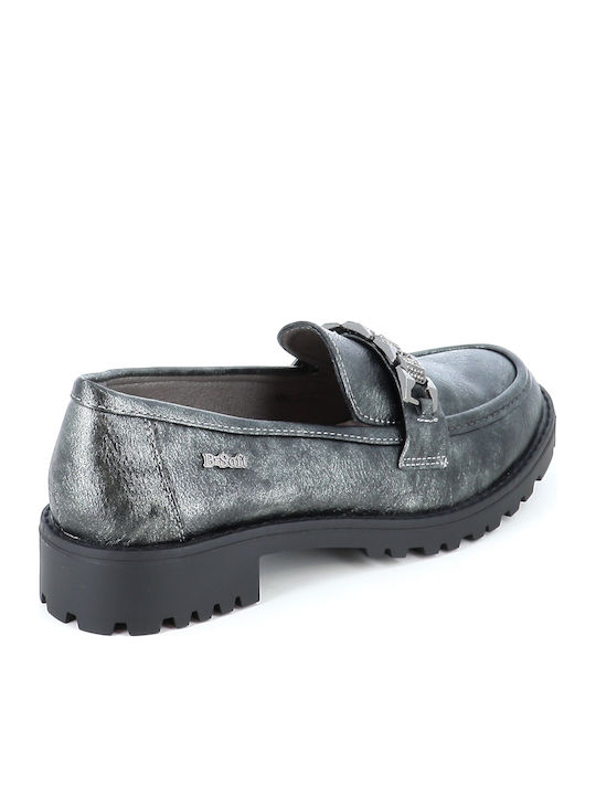 Leder Damen Loafers in Silber Farbe