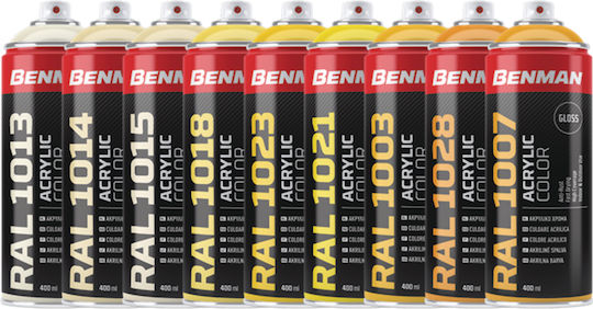 Benman Spray Paint Acrylic with Shiny Effect Signal Yellow RAL 1003 400ml
