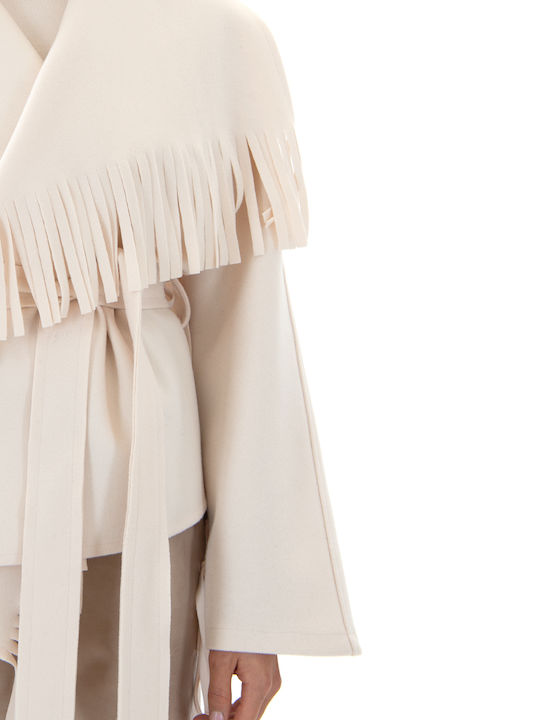 Damen Ecru Kurzmantel mit Gürtel