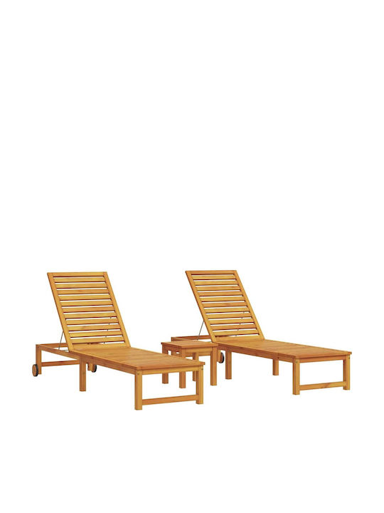 Градински Шезлонг Дървен Кафяв С Масичка 3 Бройки 202x35x34см