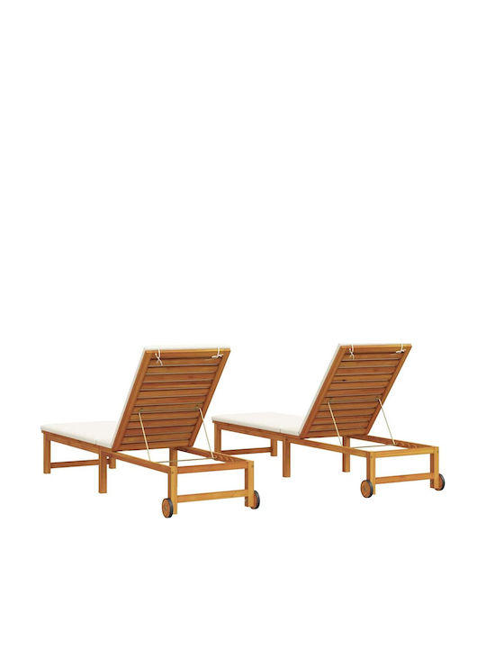 Liegestuhl Hölzernes mit Kissen & Rädern Beige 2Stück 202x53x89cm.