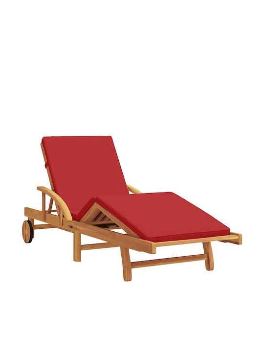 Deckchair Double Wooden with Cushion & Wheels Red with Table 2pcs 200x40x40cm.