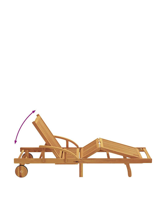 Deckchair Double Wooden with Cushion & Wheels Red with Table 2pcs 200x40x40cm.