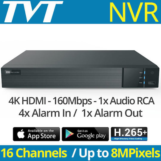 TVT TD-3116H2-B2-B Καταγραφικό NVR 16 Καναλιών με Ανάλυση 4K