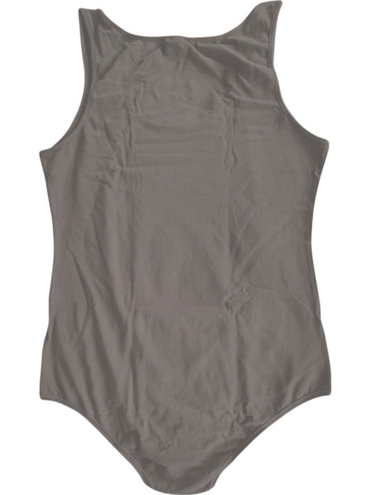 Jadea Beige-Mocha Cotton Sleeveless Bodysuit Wide Straps 4152