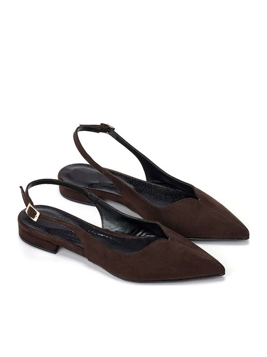 Suede Slingback Ballerinas With strap Brown